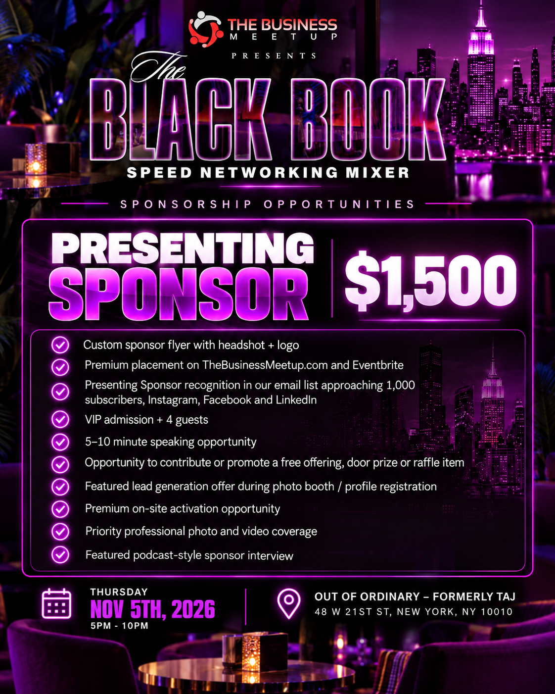 Presenting Sponsor $1,500 official sponsorship flyer for The Black Book of NYC